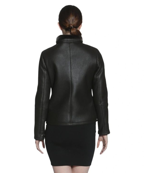 Womens Shearling Genuine Leather Sheepskin Jacket Black