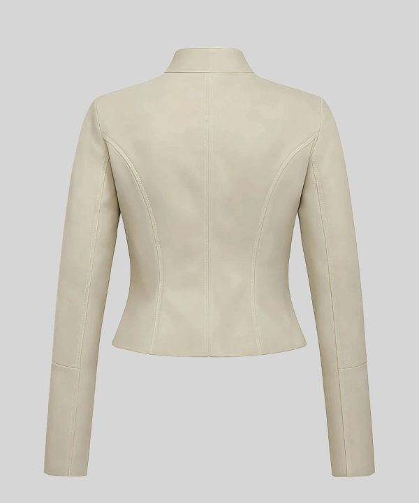 Womens Slim-Fit Biker Genuine Leather Jacket Cream