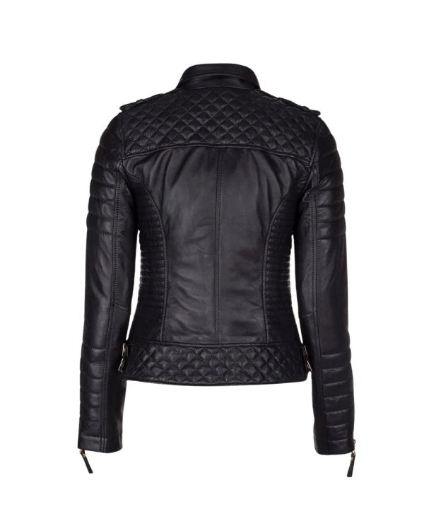 Womens Stylish Black Moto Biker Leather Bomber Jacket