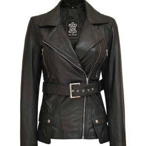 Womens Victoria Asymmetrical Black Leather Jacket