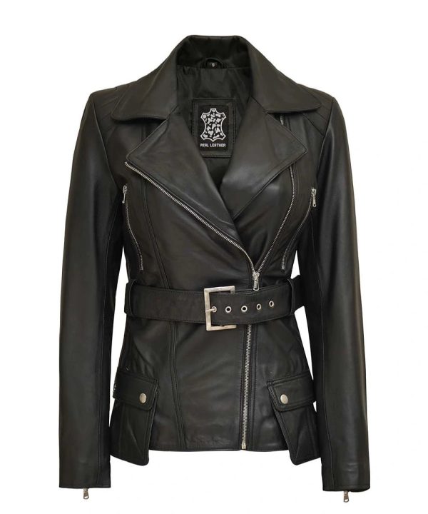 Womens Victoria Asymmetrical Black Leather Jacket