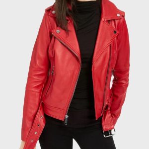 Womens Vintage Red Motorcycle Biker Leather Bomber Jacket