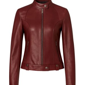 Womens Biker Burgundy Leather Jacket Maroon