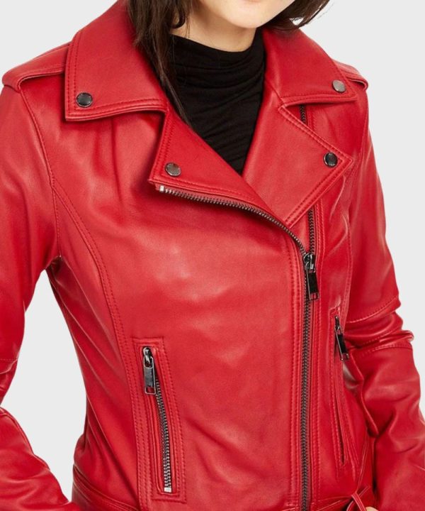 Womens Vintage Motorcycle Biker Leather Bomber Jacket Red