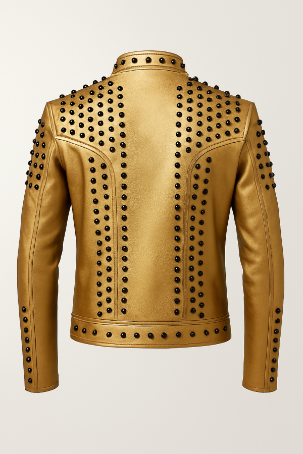 Golden Leather Jacket with Black Studs