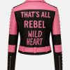 Women's Pink & Black Studded Graffiti Leather Jacket