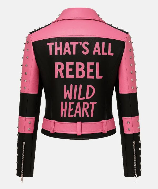 Women's Pink & Black Studded Graffiti Leather Jacket