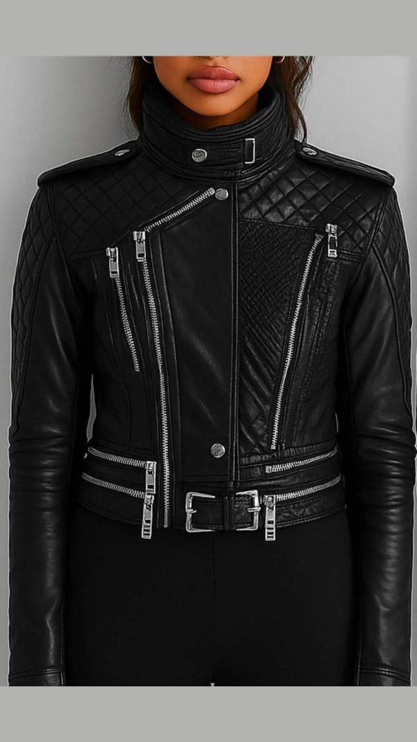 Women's Biker Hallie Black Leather Jacket