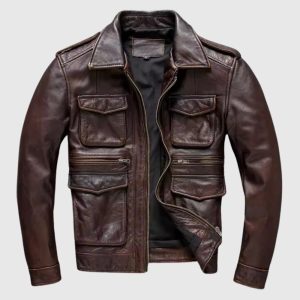 mens biker vintage motorcycle distressed brown cafe racer leather jacket​