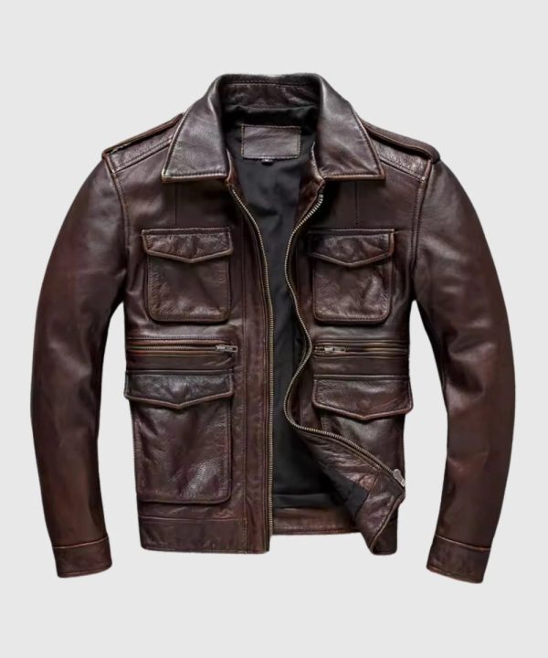 mens biker vintage motorcycle distressed brown cafe racer leather jacket​