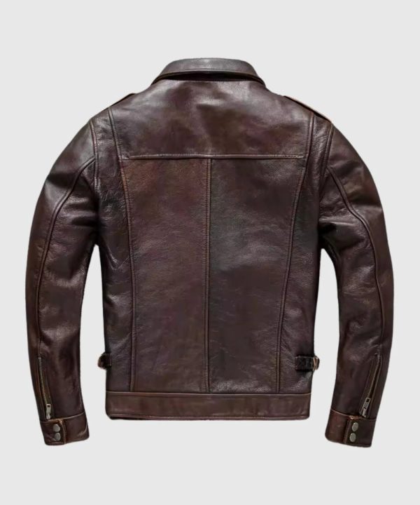 mens biker vintage motorcycle distressed cafe racer leather jacket​ brown