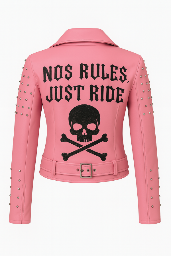 Pink Gothic Studded Biker Jacket – Bold. Rebellious. Iconic - Image 2