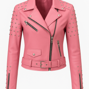Pink Gothic Studded Biker Jacket – Bold. Rebellious. Iconic
