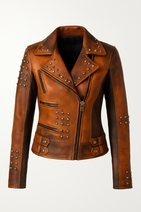 Women double shaded Biker Leather Jacket