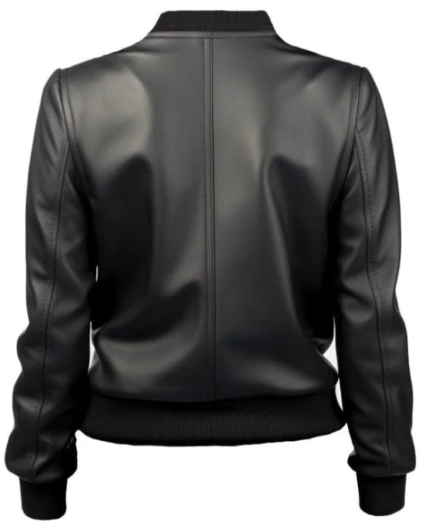 Women Black byker Bomber Leather Jacket - Image 2