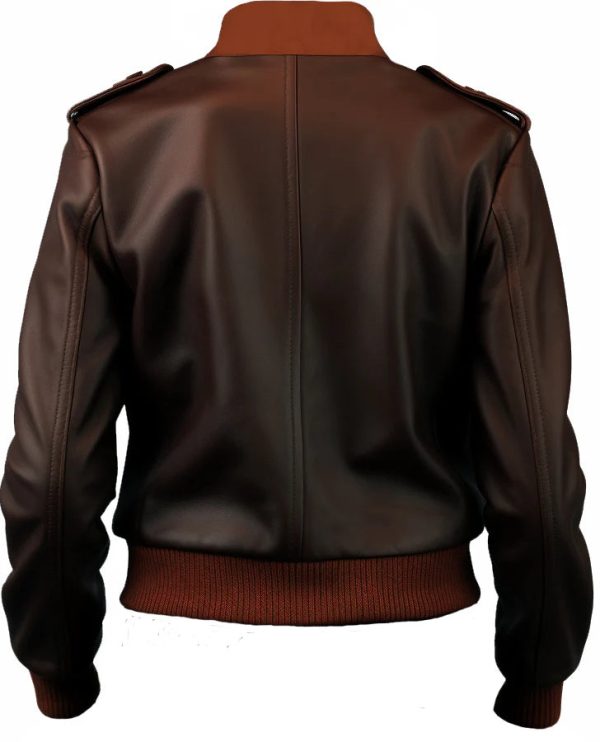 Women’s Aviator Leather Bomber Jacket - Image 4