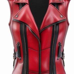 Women Sophie Red byker Leather Vest