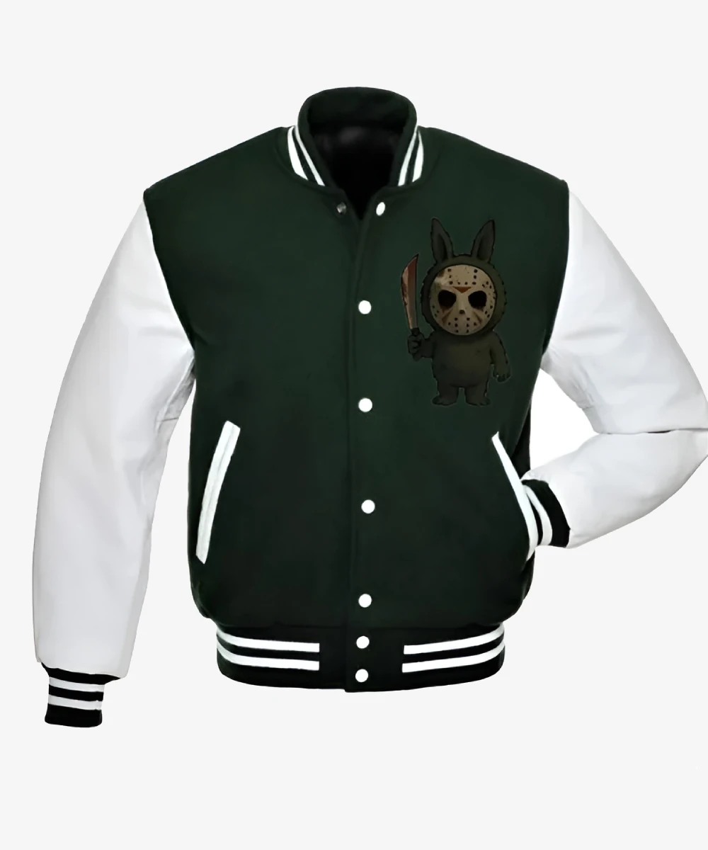 Halloween Labubu x Jason Voorhees Varsity Jacket Green and White