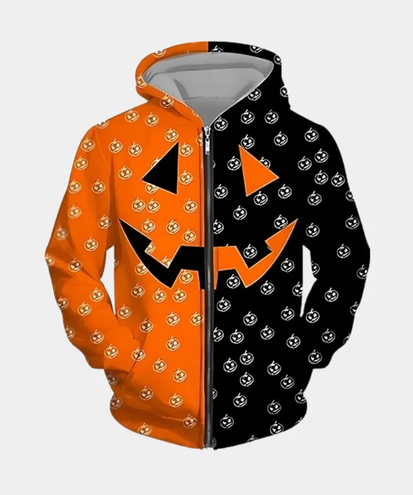 Halloween Orange & Black Pumpkin Hoodie