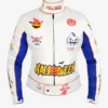 Halloween White Leather Pumpkin Printed Racer Jacket