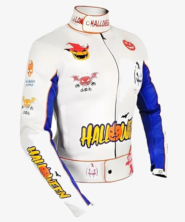 Halloween White Pumpkin Printed Racer Jacket