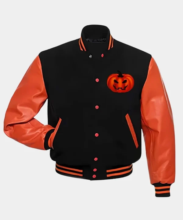 Happy Halloween Letterman Jacket Black And Orange