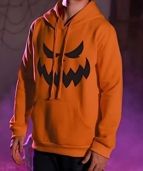 Mens Halloween Orange Pumpkin Hoodie