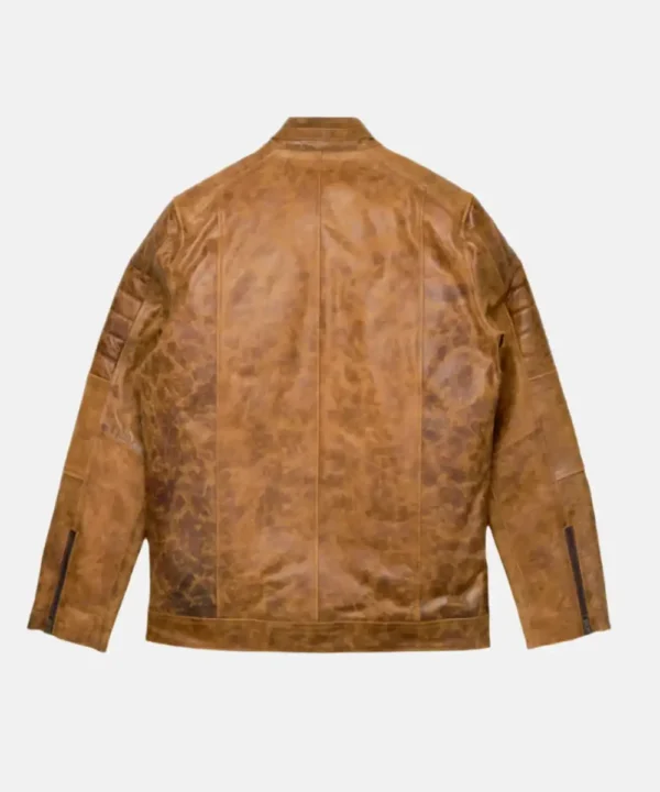 Distressed Tan Cafe Racer Leather Jacket