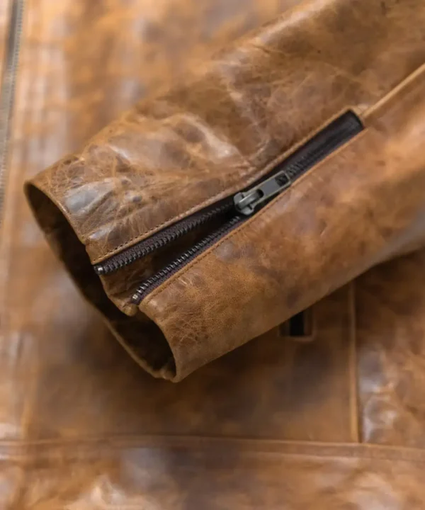 Distressed Tan Cafe Racer Leather Jacket Sale