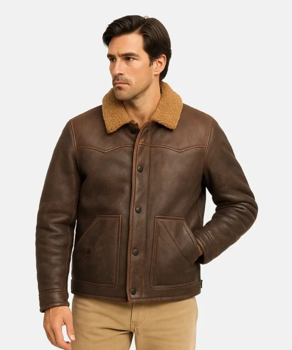 Jack Winter Classic Brown Leather Shearling Aviator Jacket