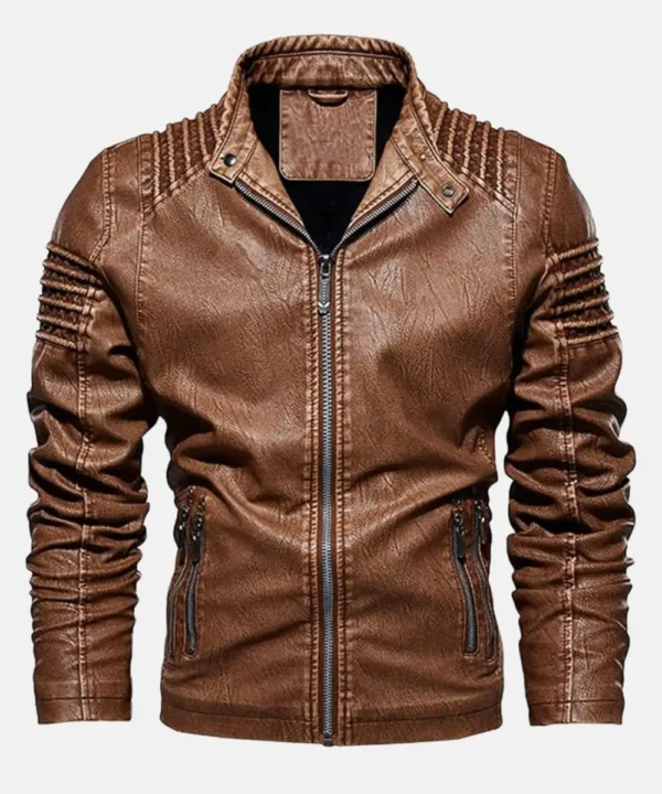 Kingdom Men Brown Motorcycle Leather Jacket