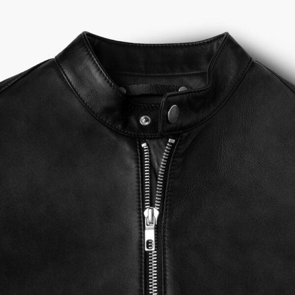 Men Classic Slim Fit Black Leather Racer Jacket
