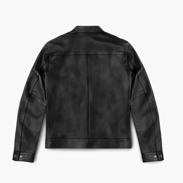 Mens Classic Slim Fit Black Leather Racer Jacket