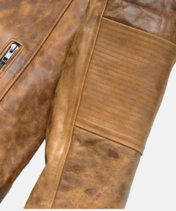 Mens Classic United Distressed Tan Cafe Racer Leather Jacket