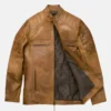 Mens Distressed Tan Cafe Racer Leather Jacket