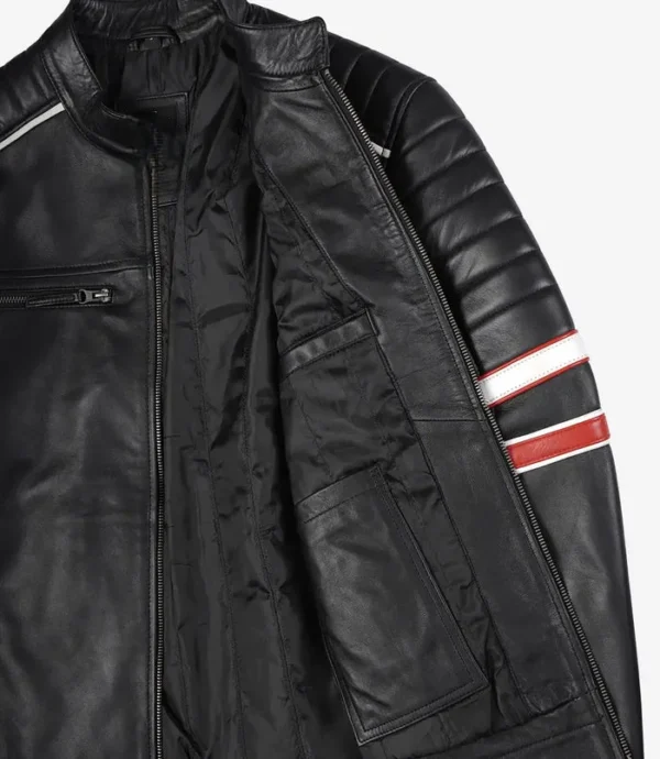 Black-Cafe-Racer-Biker-Style-Leather-Jacket-Red-White-Stripes