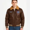 Boys’ Embroidered Gymboree Brown Aviator Bomber Leather Jacket