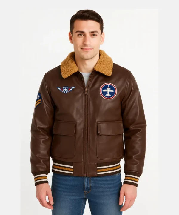 Boys’ Embroidered Gymboree Brown Aviator Bomber Leather Jacket