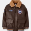 Boys’ Embroidered Gymboree Brown Aviator Leather Jacket