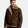 Bronco Aviator Distressed Brown Leather Shearling Jacket