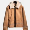 Bronco Distressed Tan Leather Shearling Jacket