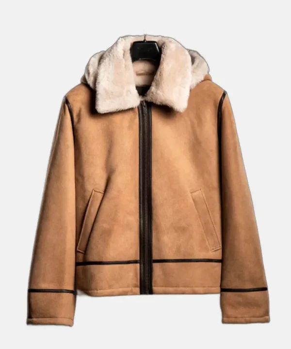 Bronco Distressed Tan Leather Shearling Jacket