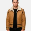 Bronco Distressed Tan Shearling Leather Jacket