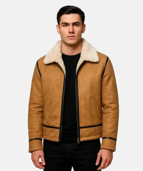 Bronco Distressed Tan Shearling Leather Jacket