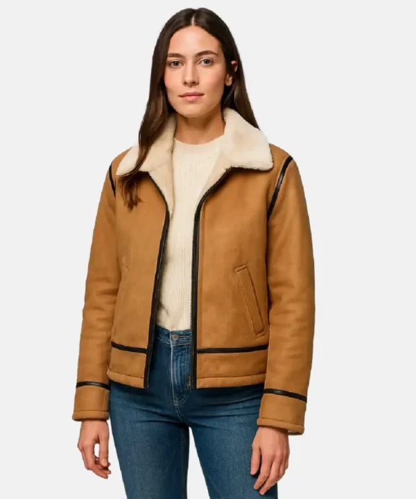 Bronco Highland Distressed Tan Leather Shearling Jacket