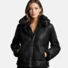 Bronco women Distressed Black Leather Shearling Jacket