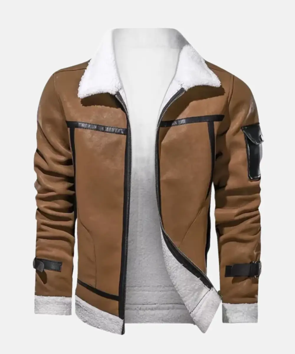 Brown White Shearling Leather Jacket