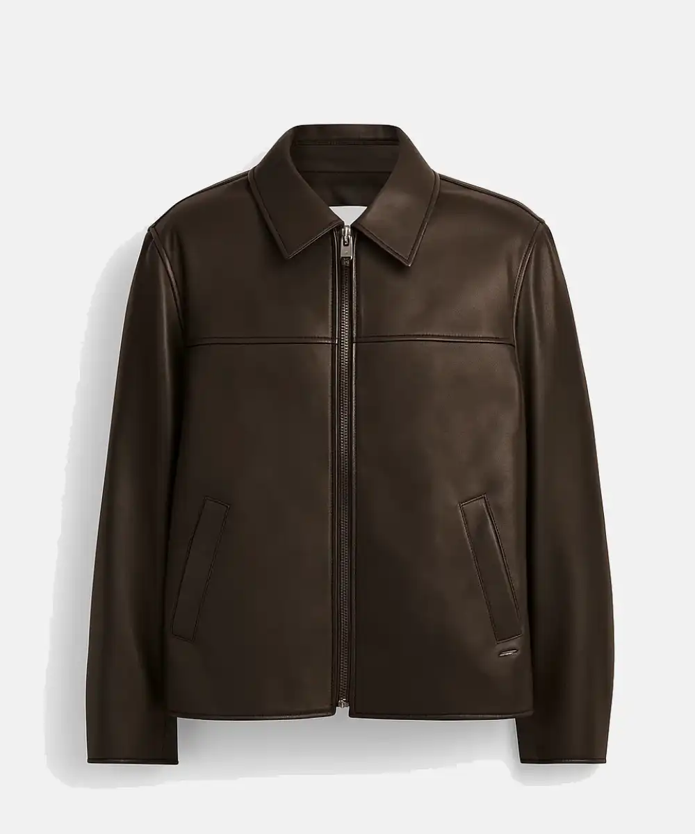 Burnt Espresso Leather Shirt Style Slip Pockets Classic Brown leather Jacket