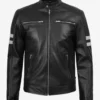 Cafe Racer Leather Jacket White Stripes