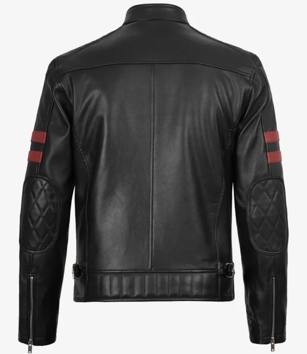 Cafe Racer Leather Maroon Stripes Black Jacket